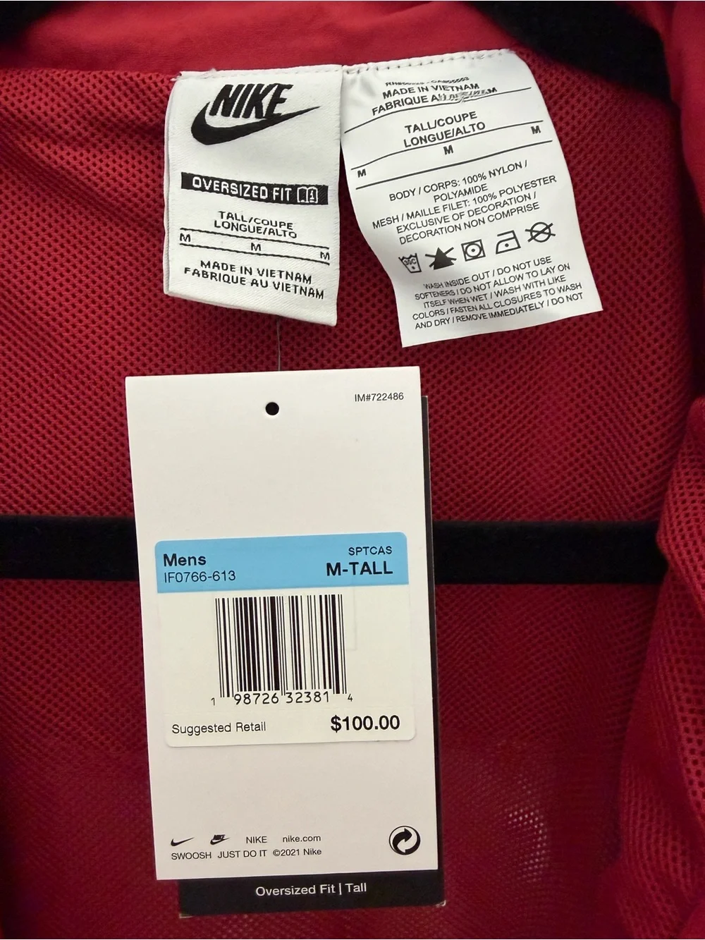 Nike Sportswear Club Lightweight Full-Zip Men’s Jacket in red and white Size M